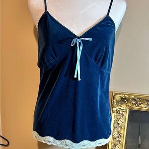 Old Navy Teal Velvet Camisole with Lace Trim "Perfect Fit" Size L